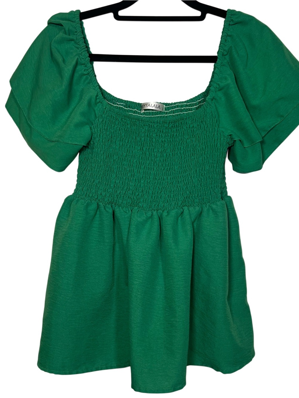 Alala Emerald Green Smocked Peplum Blouse
